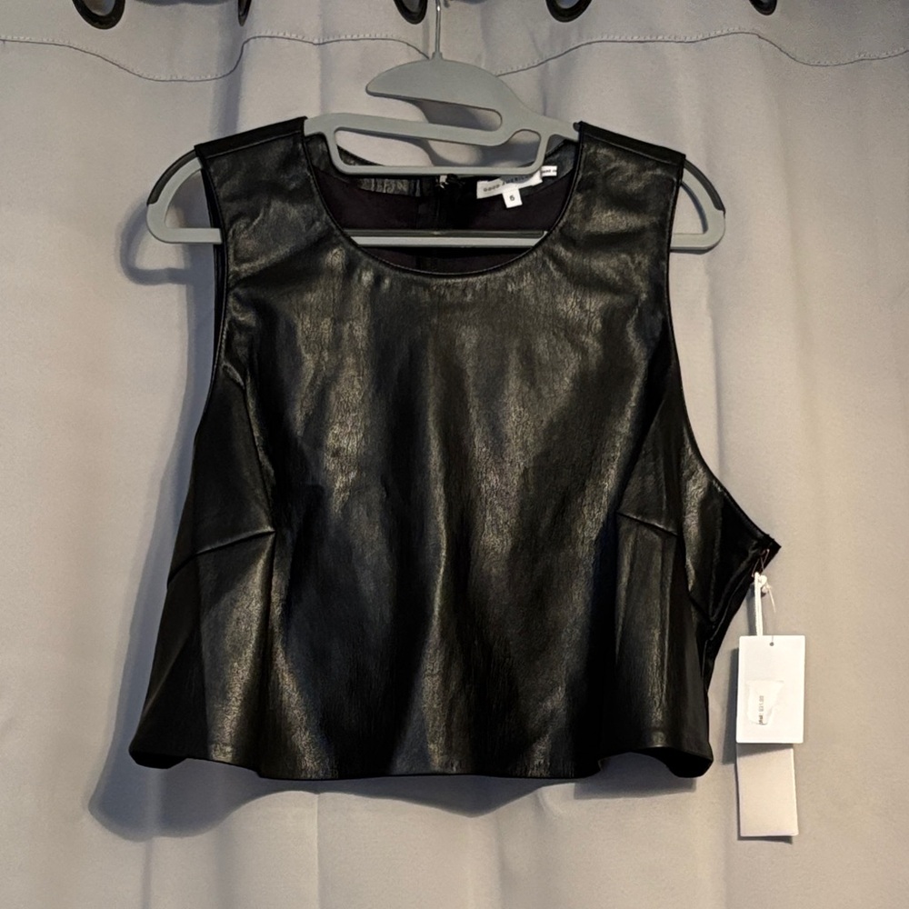 Good American Black Faux Leather Crop Top - Plus Size 5